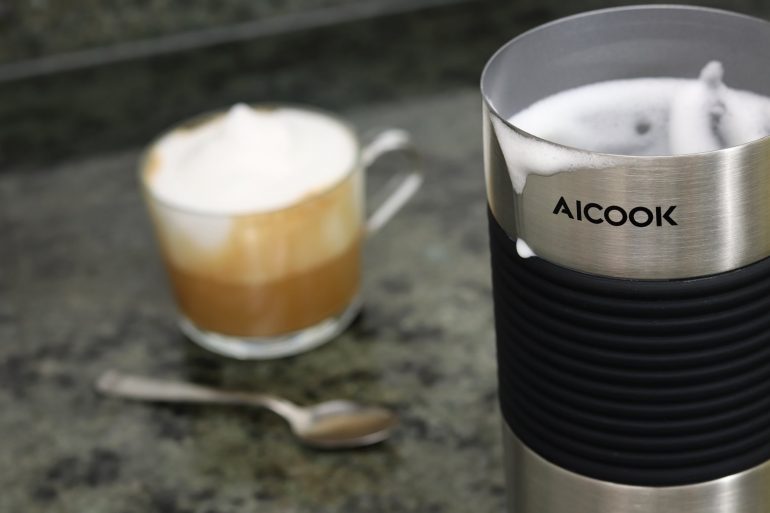 AICOOK 240ml Automatic Electric Milk Frother, 550W, 4 in 1 Multifunctional Cappuccino Frother, Usable for Latte, Cappuccino, Moka Macchiato
