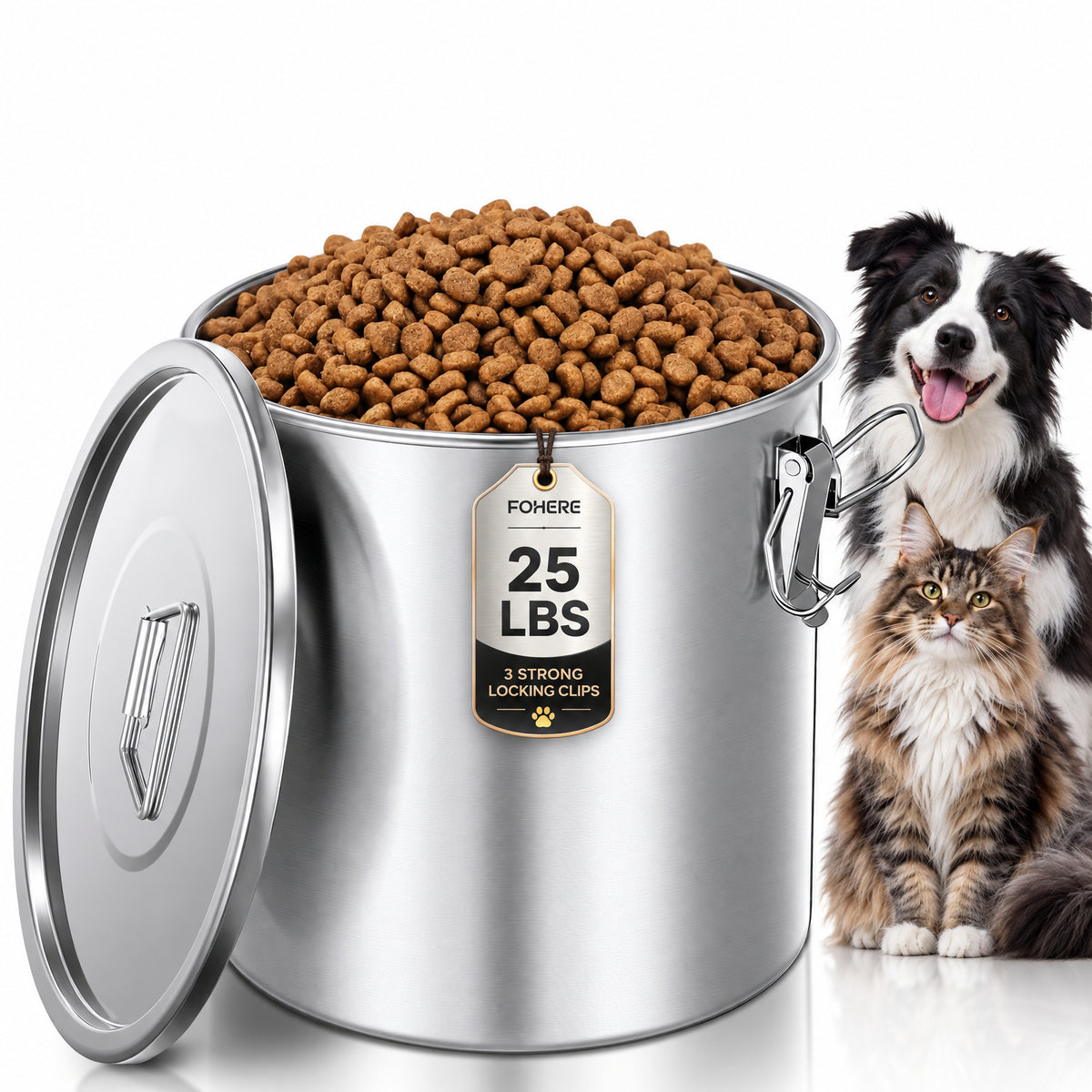 Stainless Steel Dog Food Storage Container 25-30 LBS, Airtight Locking Lid Pet Food Bin, Moisture Proof Kibble Storage for Dogs Cats, Keep Fresh Easy to Clean