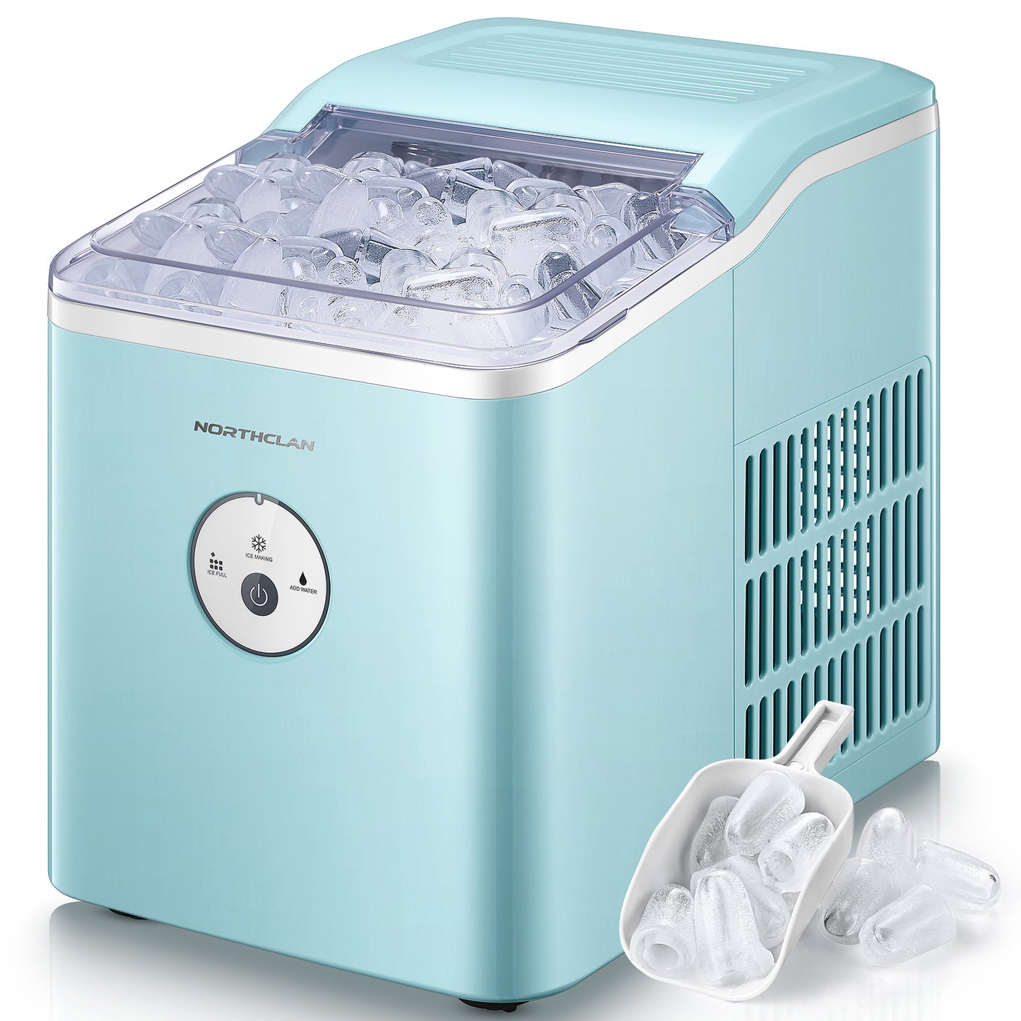Ice Maker Countertop, 28 lbs Ice In 24 Hrs, 9 Ice Cubes Ready In 5 Minutes, Portable Ice Machine 2L With Led Display Perfect for Parties Mixed Drinks, Ice Scoop & Basket, Mint Blue, NORTHCLAN