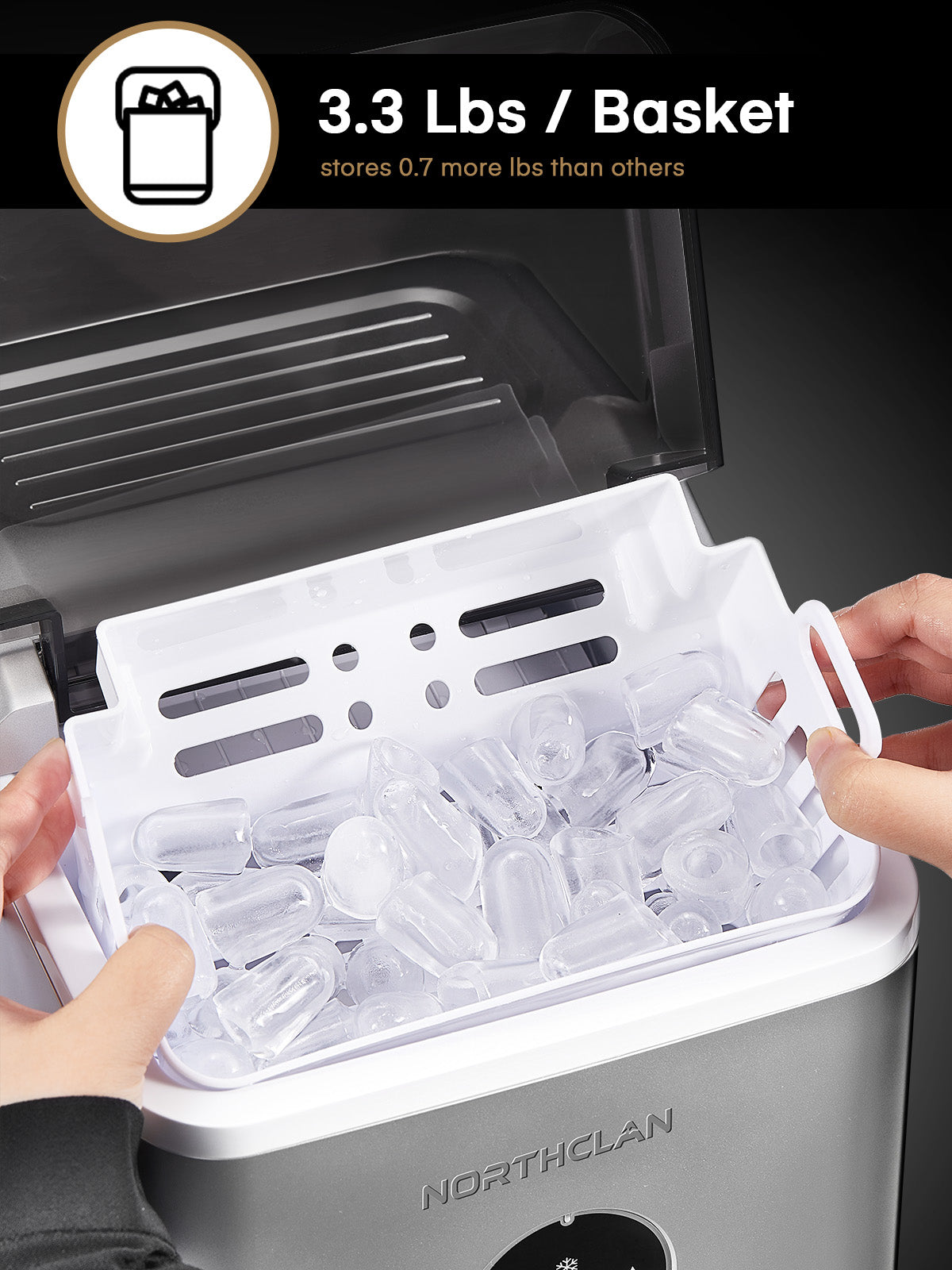Ice Maker Countertop, 28 lbs Ice In 24 Hrs, 9 Ice Cubes Ready In 5 Minutes, Portable Ice Machine 2L With Led Display Perfect for Parties Mixed Drinks, Ice Scoop & Basket, Silver, NORTHCLAN