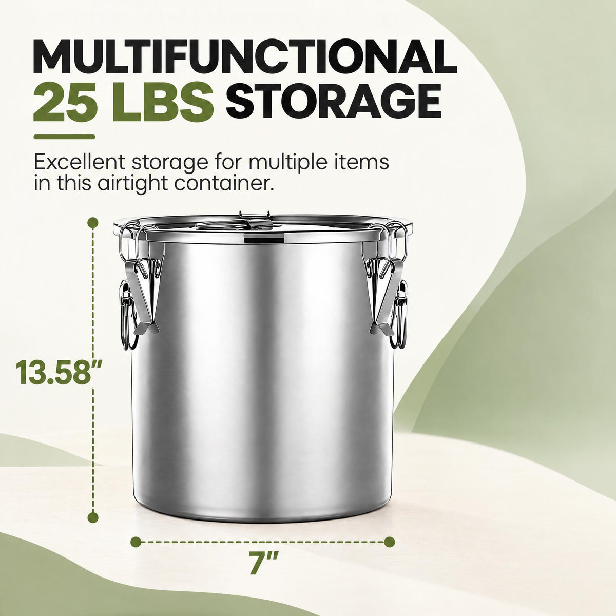Stainless Steel Dog Food Storage Container 25-30 LBS, Airtight Locking Lid Pet Food Bin, Moisture Proof Kibble Storage for Dogs Cats, Keep Fresh Easy to Clean