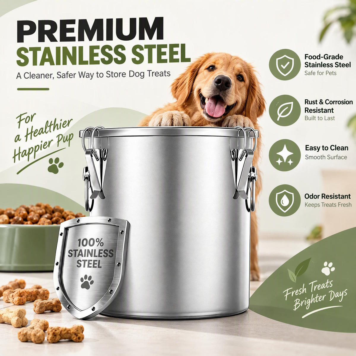 Stainless Steel Dog Food Storage Container 25-30 LBS, Airtight Locking Lid Pet Food Bin, Moisture Proof Kibble Storage for Dogs Cats, Keep Fresh Easy to Clean