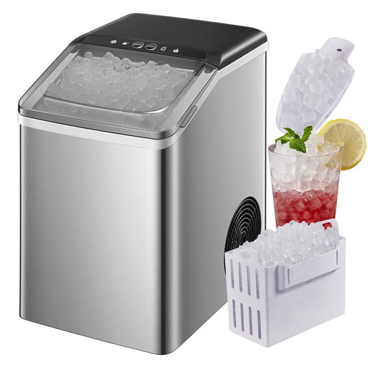 Nugget Ice Maker Countertop, 38 Lbs In 24Hrs, Chewable Pellet Ice Cubes, Self-Cleaning Ice Machine, Stainless Steel Housing, Portable Ice Maker Machine With Ice Scoop And Basket For Home/Kitchen/Party