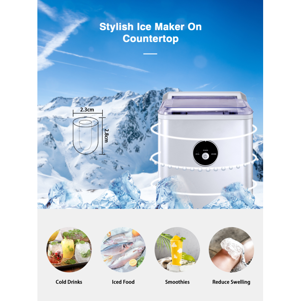 AICOOK | Ice Maker Countertop, 28 lbs. Ice in 24 Hrs, Portable Ice Maker Machine 2L with LED Display Perfect for Parties Mixed Drinks, Ice Scoop and Basket