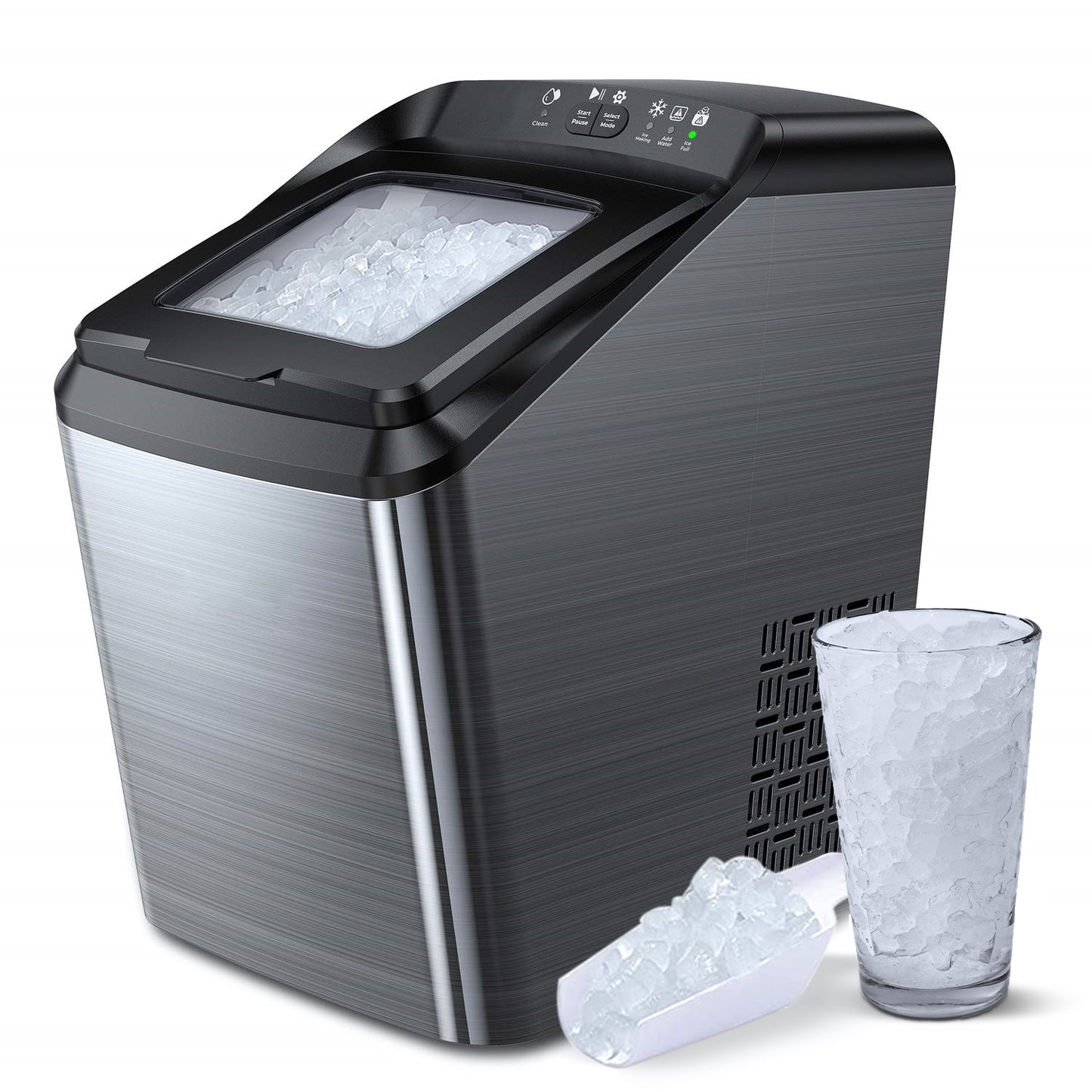 AICOOK 2.7L Nugget Ice Maker Countertop, 26lb Crunchy Pellet Ice per Day, Sonic ice Maker with 3.3lb Ice Bin and Scoop for Home Office, Self-Cleaning