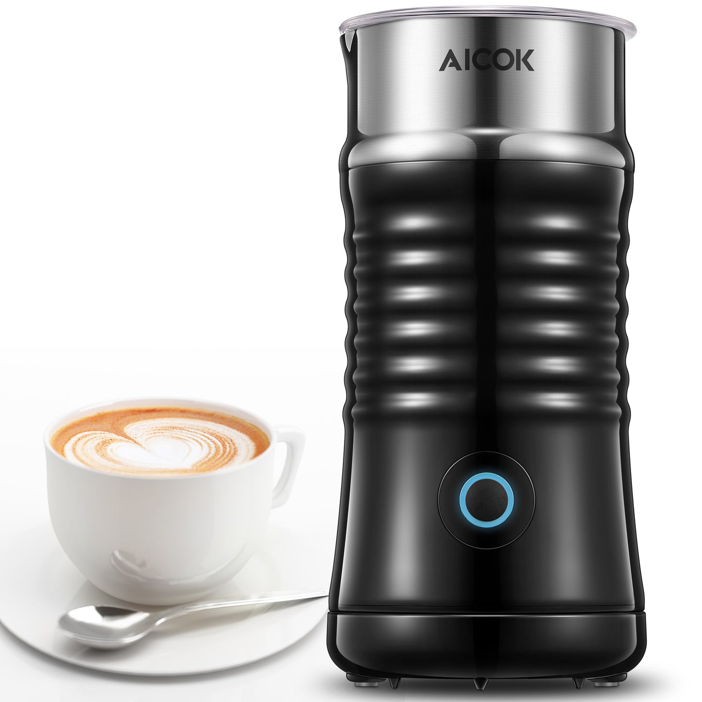 AICOK Milk Frother, 240ml Electric Milk Steamer for Making Latte, Cappuccino, Hot Chocolate in 1 min, Milk Frother Machine with Extra Whisks, 3 Modes Automatic Cold Hot Milk Frother & Warmer