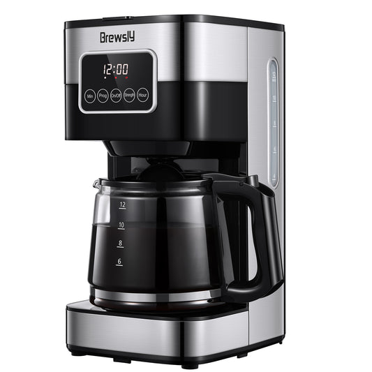 Brewsly 12-Cup Professional Coffee Maker, Touch Screen Coffee Machine with Regular and Thick Brews, Stainless Steel Coffee Brewer,  Keep Warm, Anti-Drip System