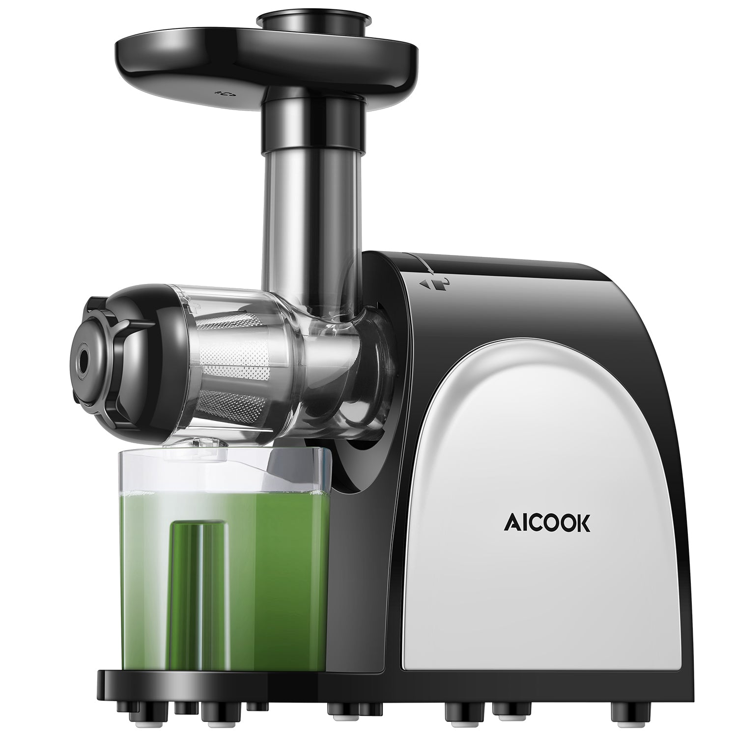 AICOOK Slow Masticating Juicer, Cold Press Juicer Machine Easy to Clean, Higher Juicer Yield and Drier Pulp, Juice Extractor with Quiet Motor and Reverse Function, BPA-Free, with Recipes