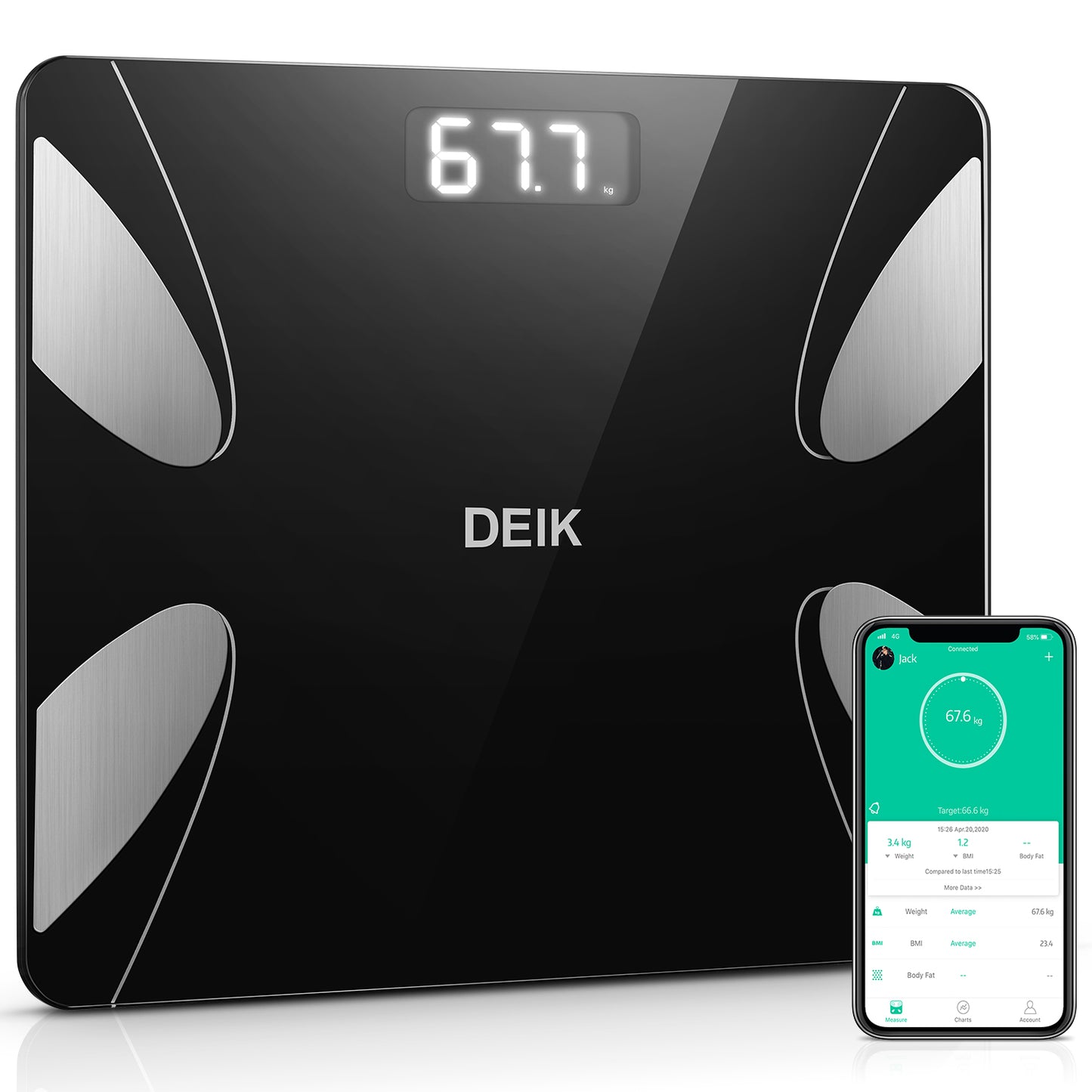 DEIK Smart Digital Body Fat Scale, White Bluetooth Bathroom Scale, with iOS  and Android APP, 180kg/400lb High Precision Measurement, Detects 13 Data  including Body Weight, Fat Content, Muscle Mass 