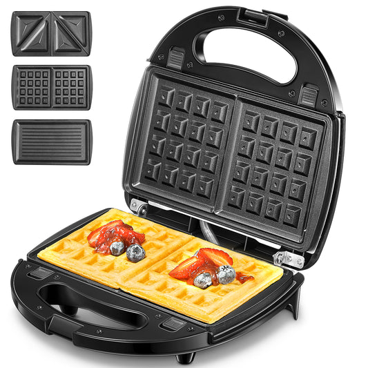 AICOK Sandwich Maker, Waffle Maker, Electric Panini Press Grill, 3-in-1 Detachable Non-Stick Plates, LED Indicator Lights, Cool Touch Handle, Anti-Skid Feet, Easy to Clean & Dishwasher Safe, Compact and Portable