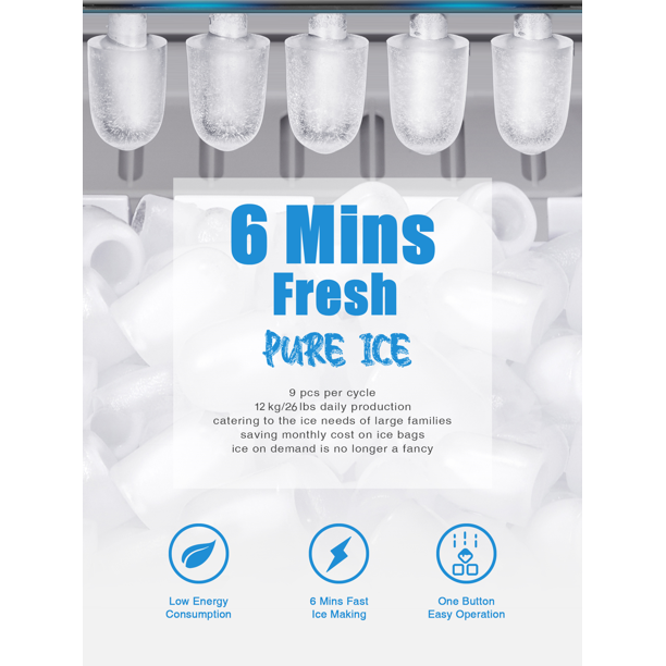 AICOOK | Ice Maker Countertop, 28 lbs. Ice in 24 Hrs, Portable Ice Maker Machine 2L with LED Display Perfect for Parties Mixed Drinks, Ice Scoop and Basket