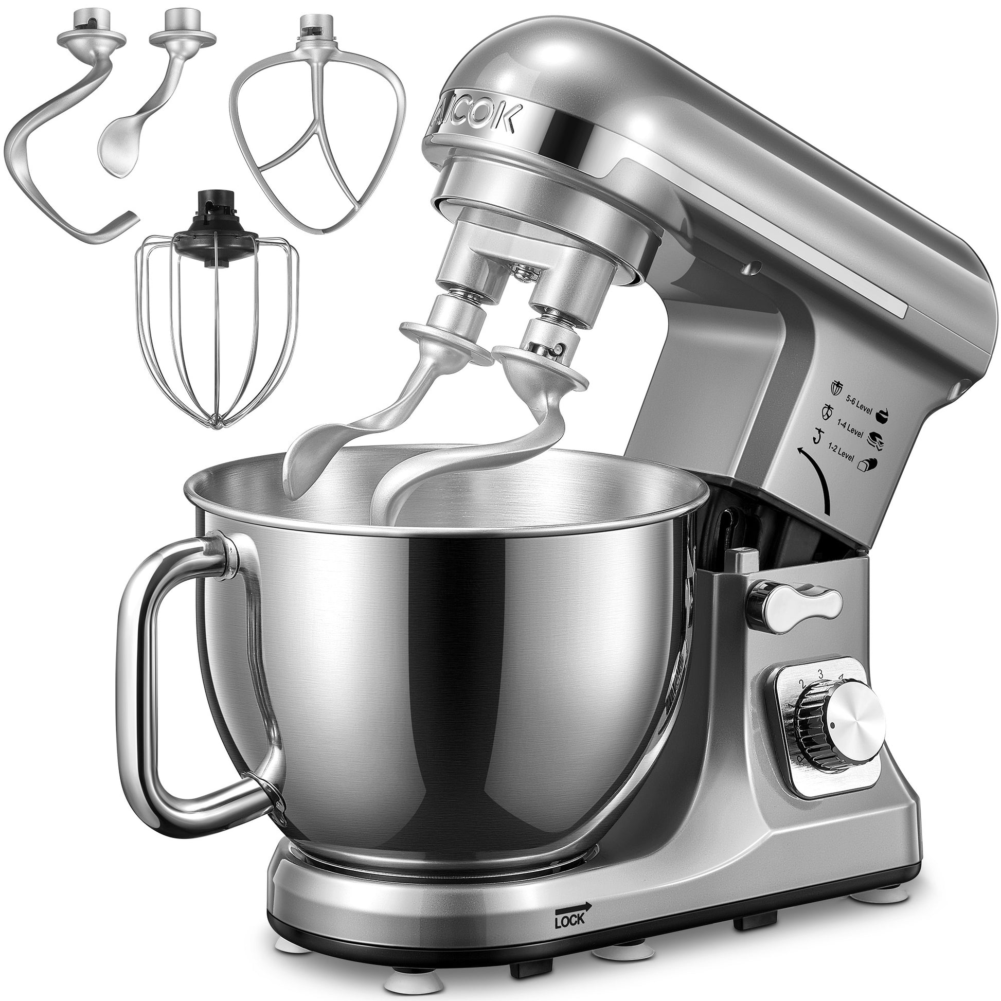 Hi Tek 7 qt White Aluminum Electric Stand Mixer - Includes Dough Hook, Whisk  and Beater - 16 1/4 x 9 x 16 1/2 - 1 count box