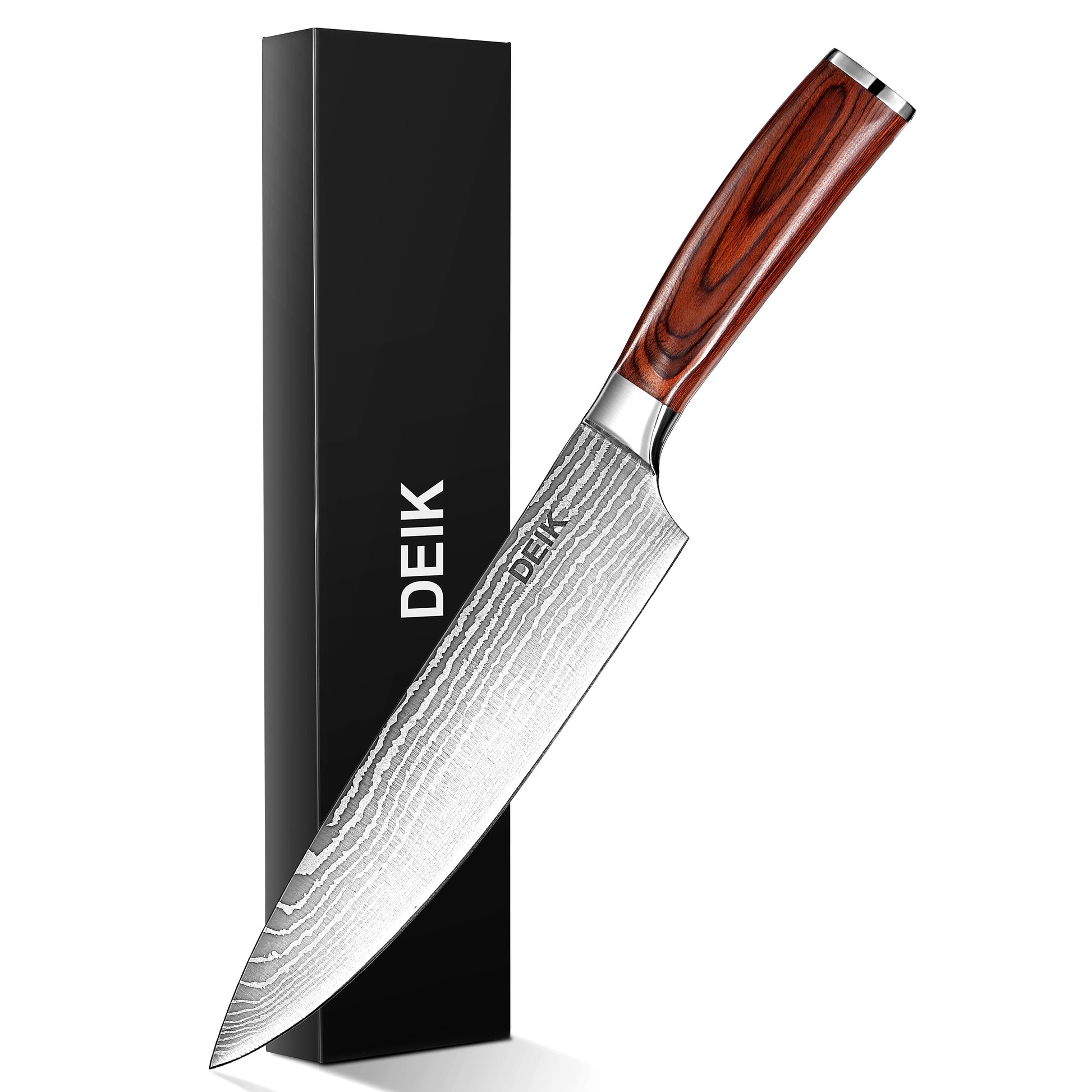 DEIK 8 inch Chef Knife German High Carbon Stainless Steel Kitchen Knife with Ergonomic Handle, Super Sharp Knife with Damascus Pattern, Professional Choice for Home Cooking and Restaurant