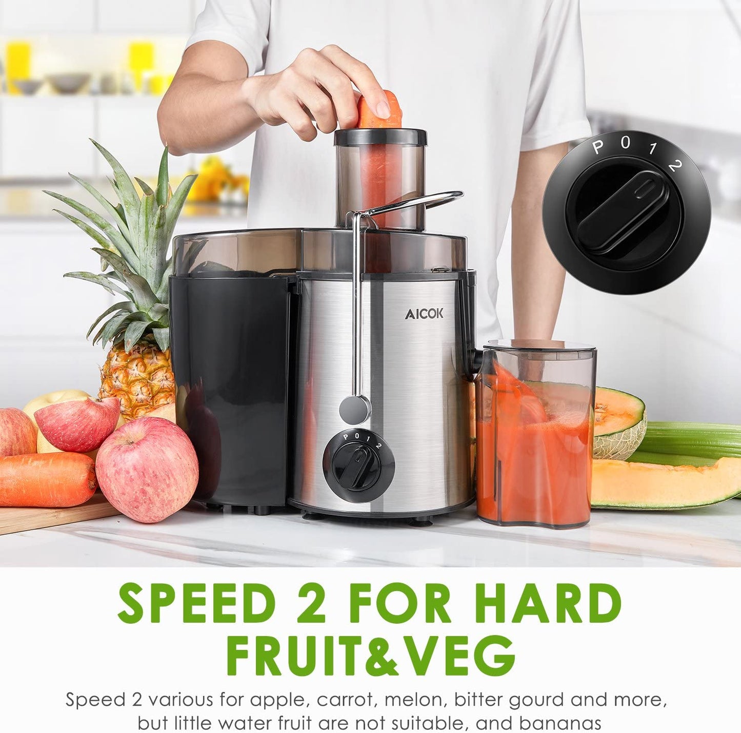 Aicok Juicer, Centrifugal Juicer for Whole Fruit and Vegetable, 400W Triple Speed Setting and BPA Free, Easy to Clean, Mode516