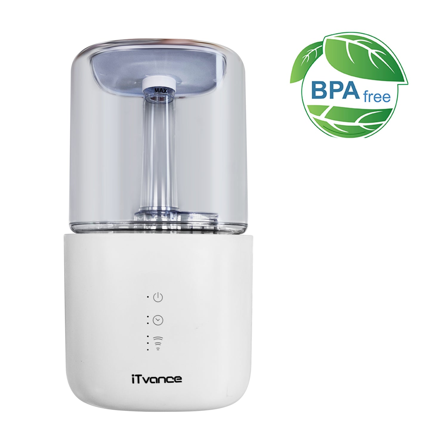 iTvance Humidifier, Bedroom Cold Mist Humidifier, 4.5L Gal Baby Humidifier, Output Adjustable, Lasts to 30 Hours, Whisper-Quiet, Auto Off, Filterless Humidifier for Home Office, White