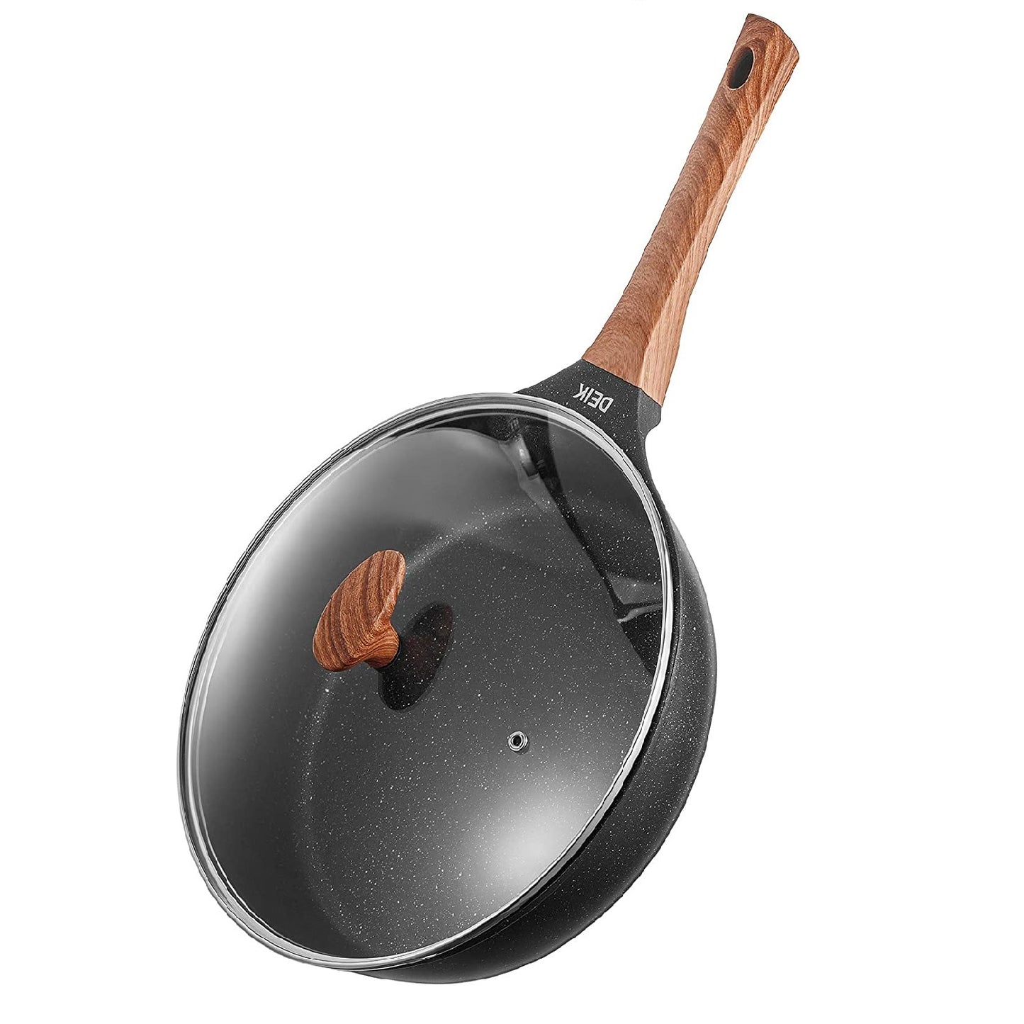 DEIK  Frying Pan with Lid, Non-Stick Frying Pan 28 cm, Saute Pan with Black Granite-Derived Coating, Die-cast Aluminium, Bakelite Handle, All Stoves Compatible