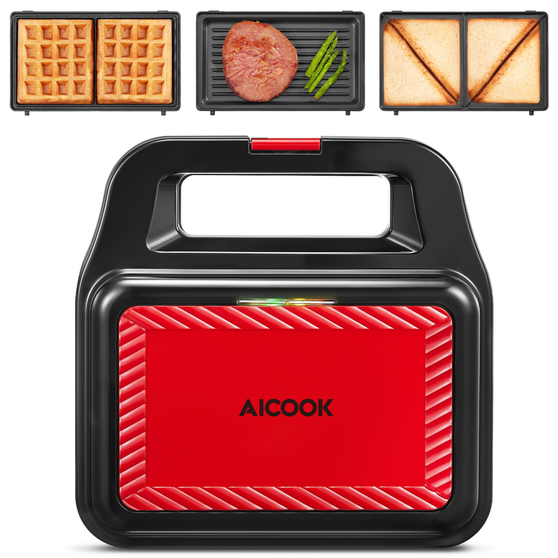 AICOK Sandwich Maker, Waffle Maker, Panini Press Grill, 3-in-1 Detachable  Non-Stick Plates, LED Indicator, Cool Touch Handle, Dishwasher Safe