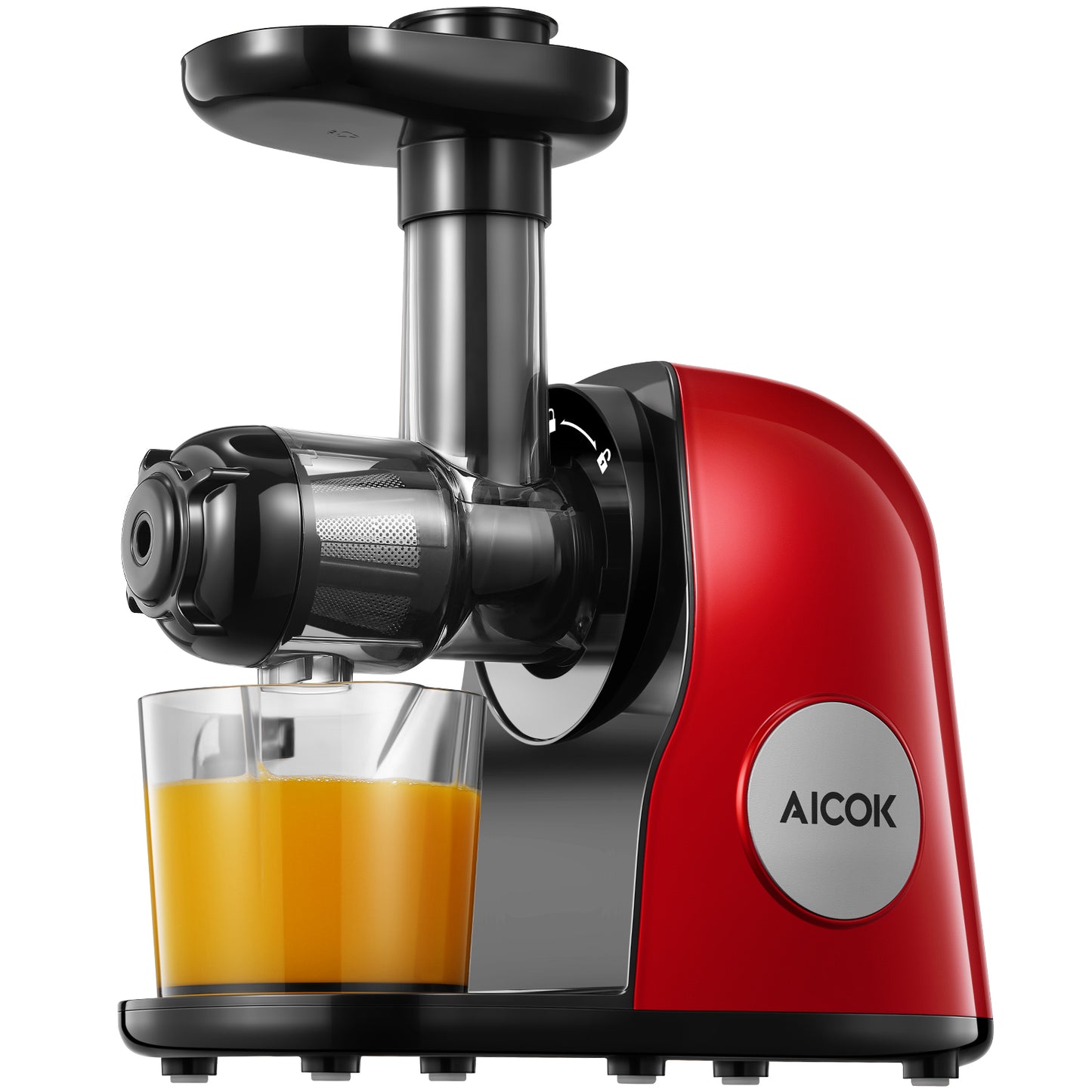 AICOK Slow Masticating juicer Extractor, Cold Press Juicer Machine, Quiet Motor, Reverse Function, High Nutrient Fruit and Vegetable Juice with Juice Jug & Brush for Cleaning, Hot Red