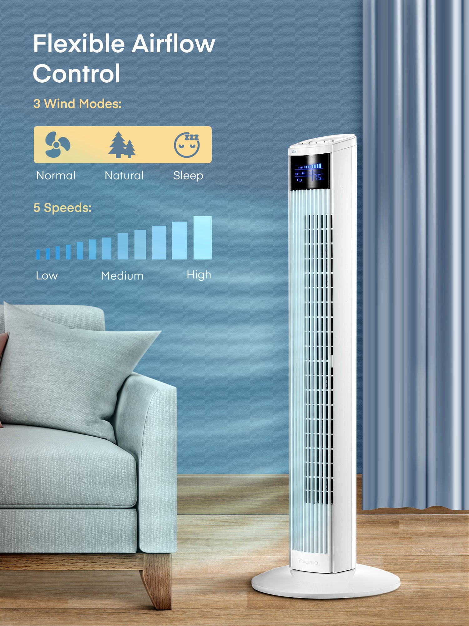 Tower Fan, 36” Oscillating Portable Quiet Cooling Fan with Remote