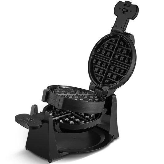 AICOOK | Double Waffle Maker 180° Flip, Belgian Waffle Iron 8 Slices One Time, Nonstick Plates, Removable Drip Tray & Rotating, 1400W Adjustable Temperature Control Cool Touch Handle, Black