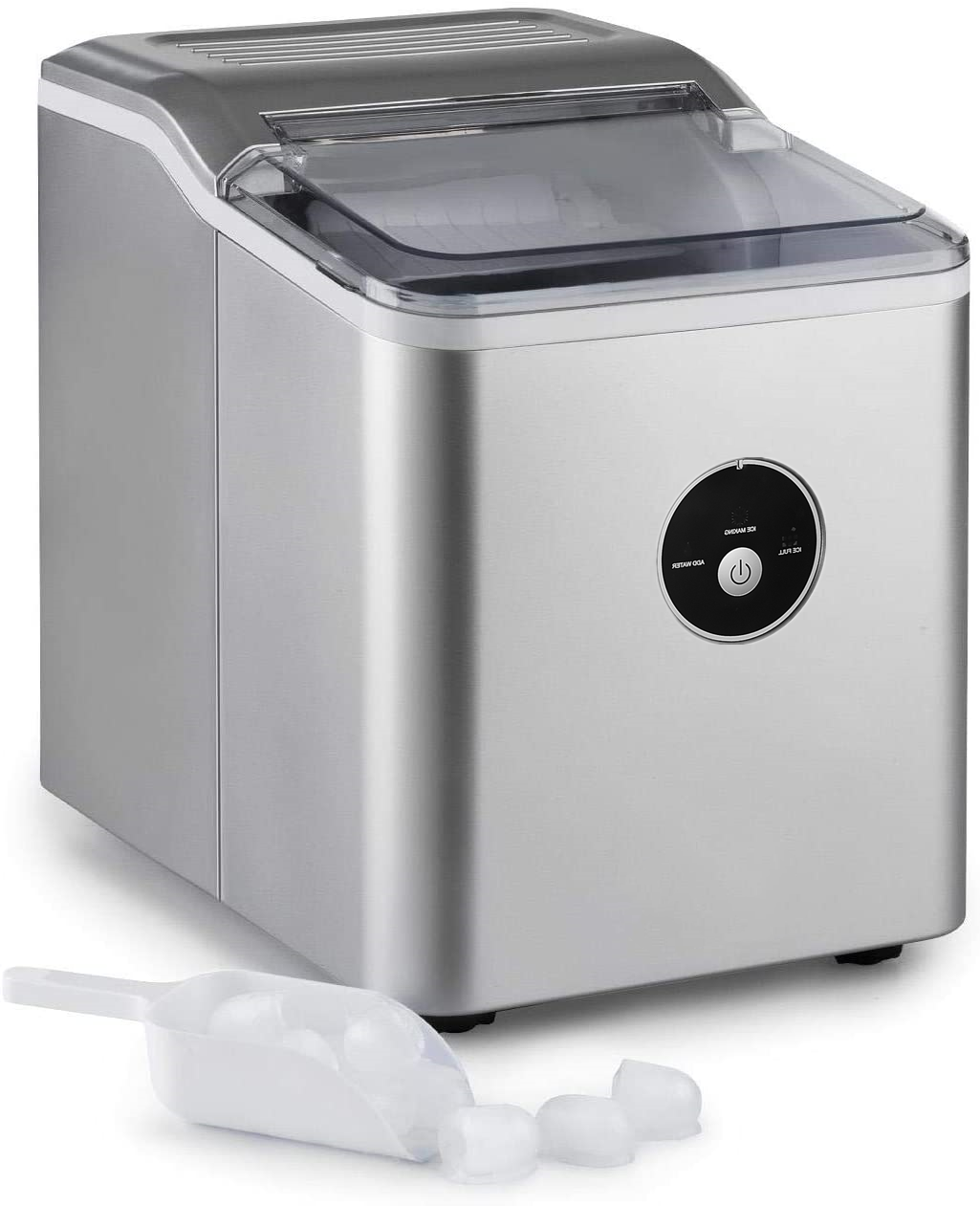 Ice Maker Machine Countertop, 28lbs/24H, 9 Bullet Ice Cubes Ready in 5 Mins, Portable Ice Maker with Basket and Scoop, for Home/Kitchen/Camping/RV (Silver)