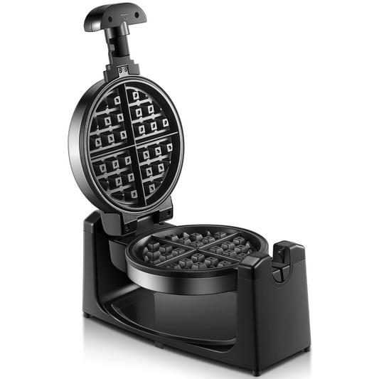 AICOOK | Classic Rotating NonStick Belgian Waffle Maker, 1100W Browning Control, Removeable Drip Tray for Easy Clean Up, Browning Control, Stainless Steel