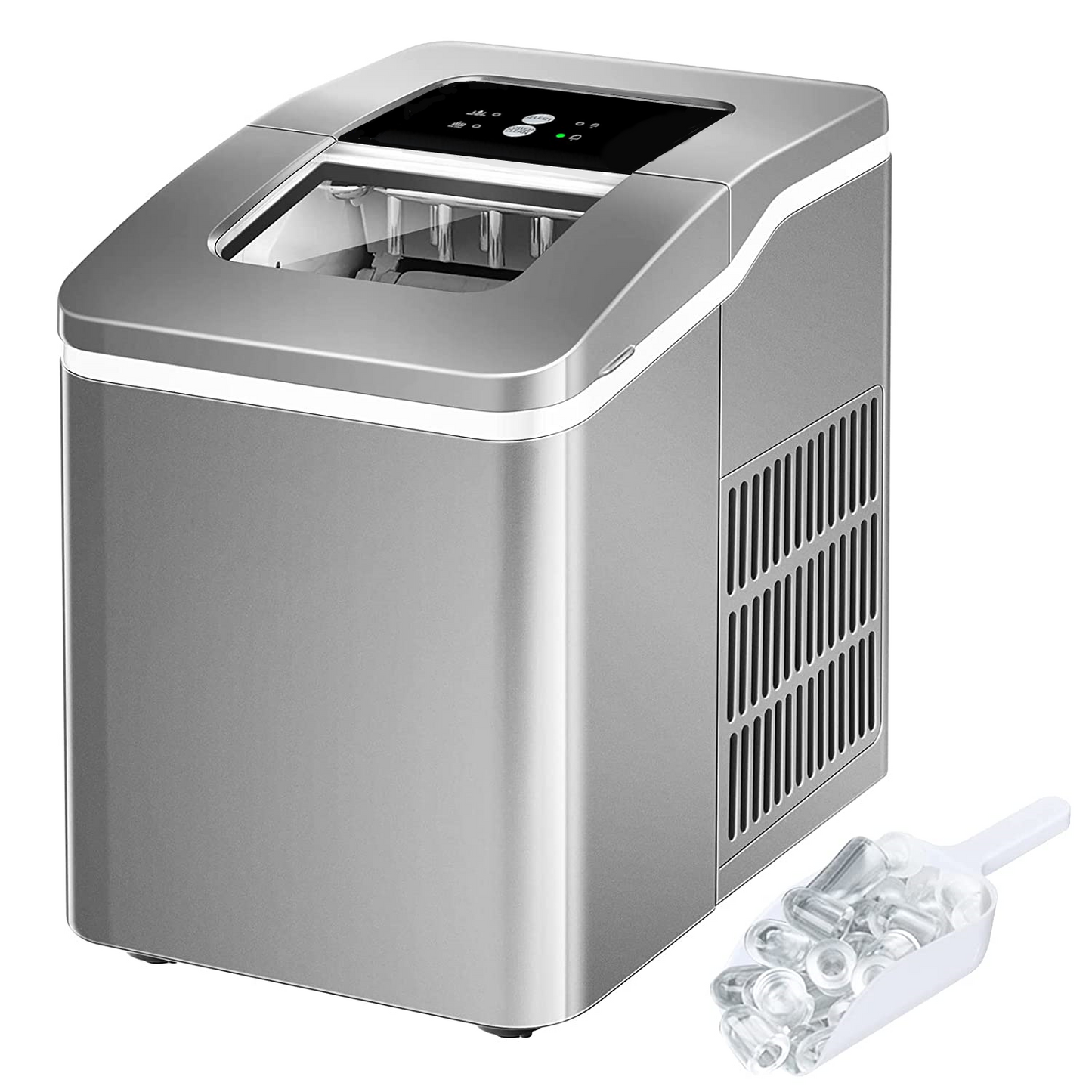 Ice Maker Machine Countertop, 28 lbs in 24 Hrs, 9 Cubes Ready in 5 Mins, 2 Ice Sizes, Portable Ice Maker 2 L with Self-clean, LCD Display, Ice Scoop and Basket Perfect for Home/Kitchen/Office (Silver)
