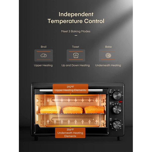 Toaster Oven, 6-Slice Toaster and Countertop Oven, Stainless Steel Multifunction Toaster Oven with Timer - Toast - Bake - Broil 1500 Watt Power Includes Baking Pan and Baking Rack, Black