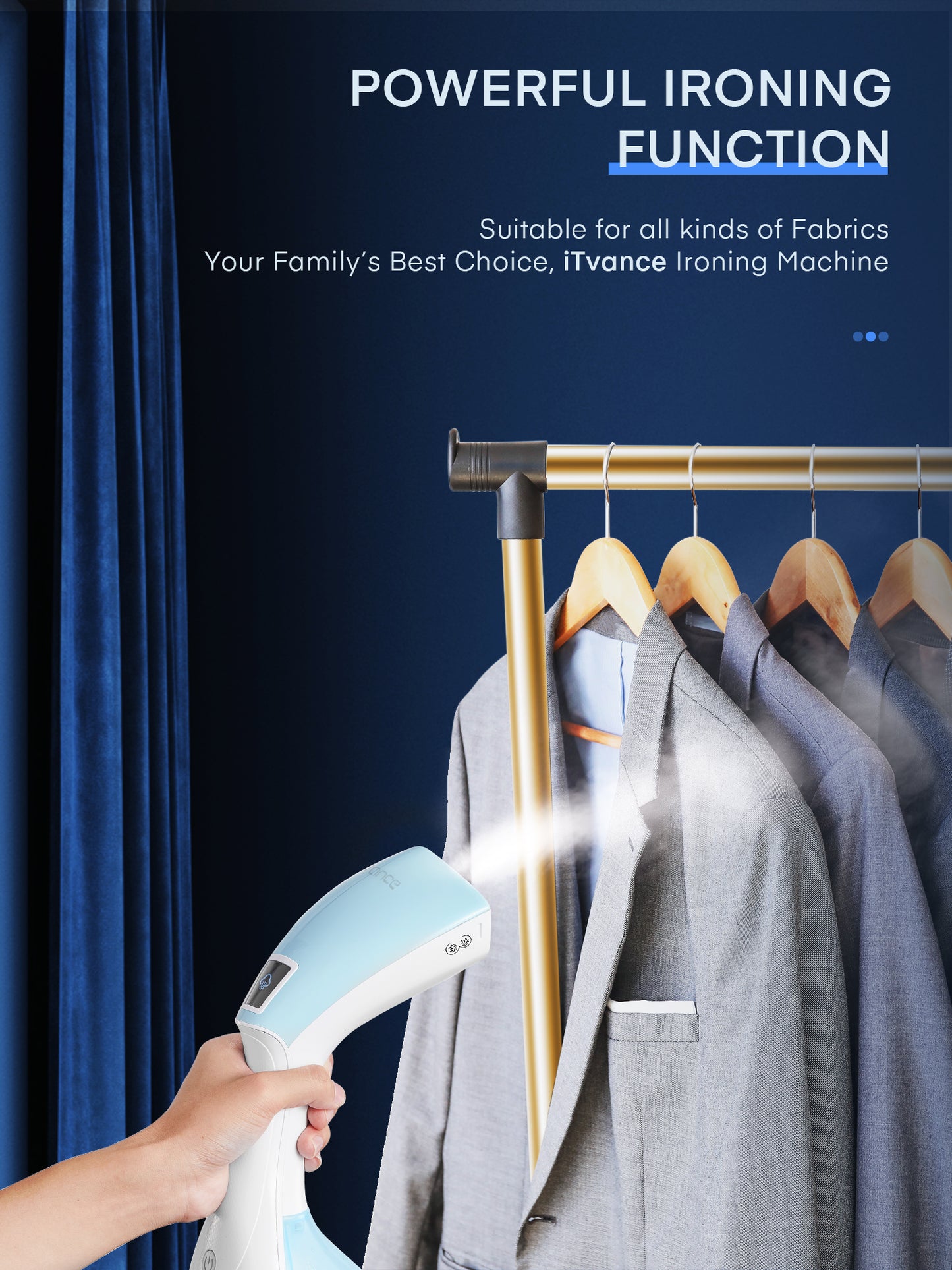 iTvance Garment Steamer, Portable Steamer for Clothes, 30S Fast Heat up, 260ML Removable Water Tank, Powerful Wrinkles Remover for Home and Travel, Handheld Steamer for Any Fabrics