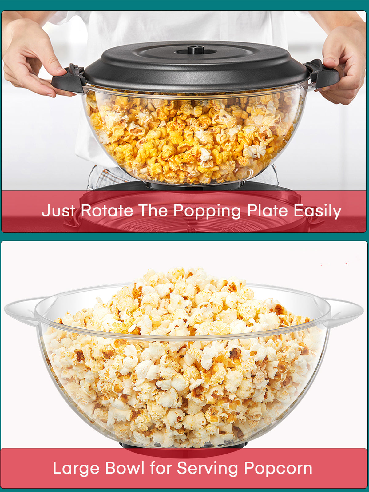 FOHER Popcorn Machine, 6 Quart/24 Cup 800W Fast Heat up Popcorn Popper Machine, Electric Hot Oil Butter Popcorn Maker with Stirring Rod, Nonstick Plate, Dishwasher Safe, Mode906