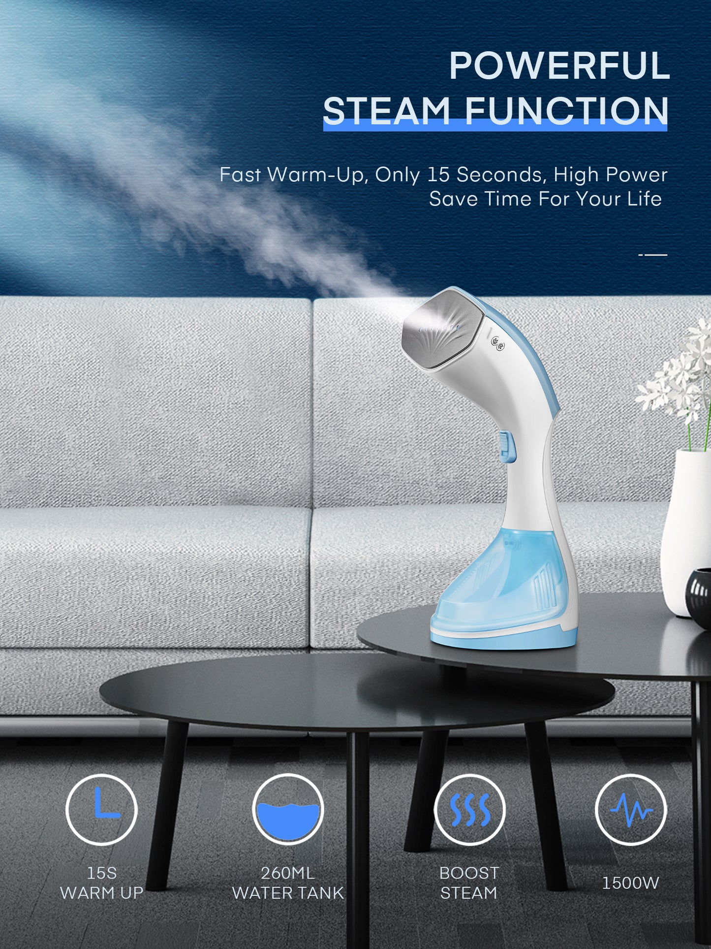 iTvance Garment Steamer, Portable Steamer for Clothes, 30S Fast Heat up, 260ML Removable Water Tank, Powerful Wrinkles Remover for Home and Travel, Handheld Steamer for Any Fabrics