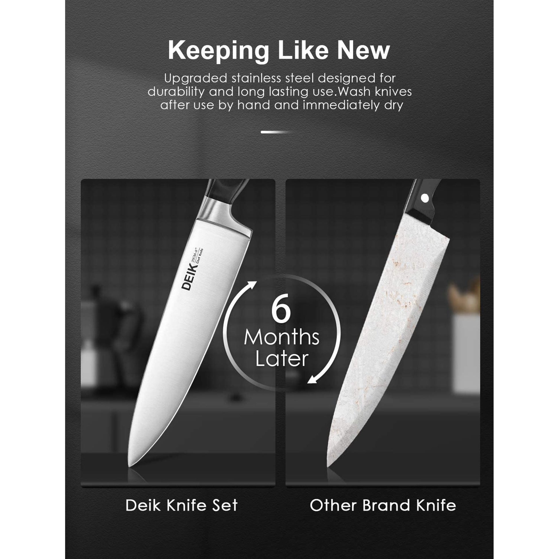 DEIK Knife Set, Deik Kitchen Knives, 6 PCS BO Oxidation Black