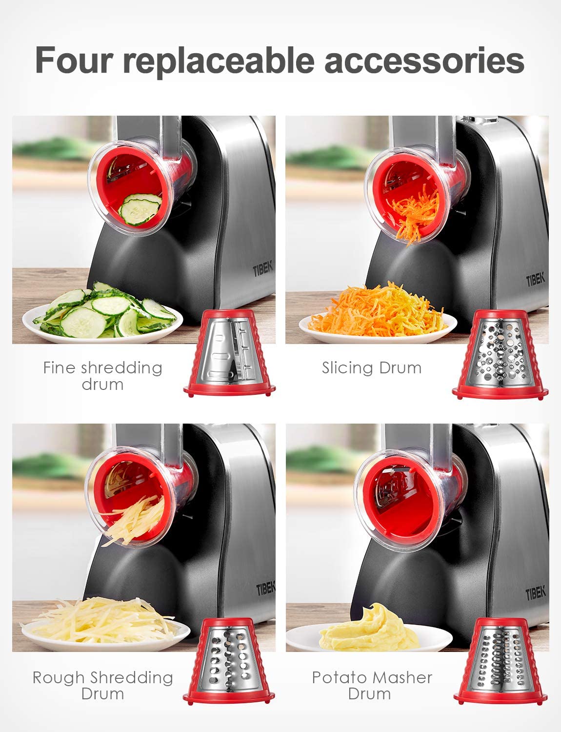 Electric Cheese Grater Shredder, Electric Vegetable Slicer Professional Salad Shooter for Home Kitchen Use, One-Touch Easy Control, Salad Maker Machine for Vegetables, Cheeses, BPA-Free