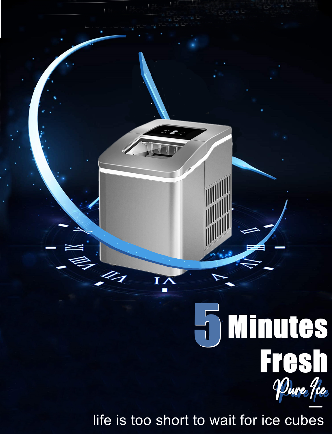 Ice Maker Machine Countertop, 28 lbs in 24 Hrs, 9 Cubes Ready in 5 Mins, 2 Ice Sizes, Portable Ice Maker 2 L with Self-clean, LCD Display, Ice Scoop and Basket Perfect for Home/Kitchen/Office (Silver)