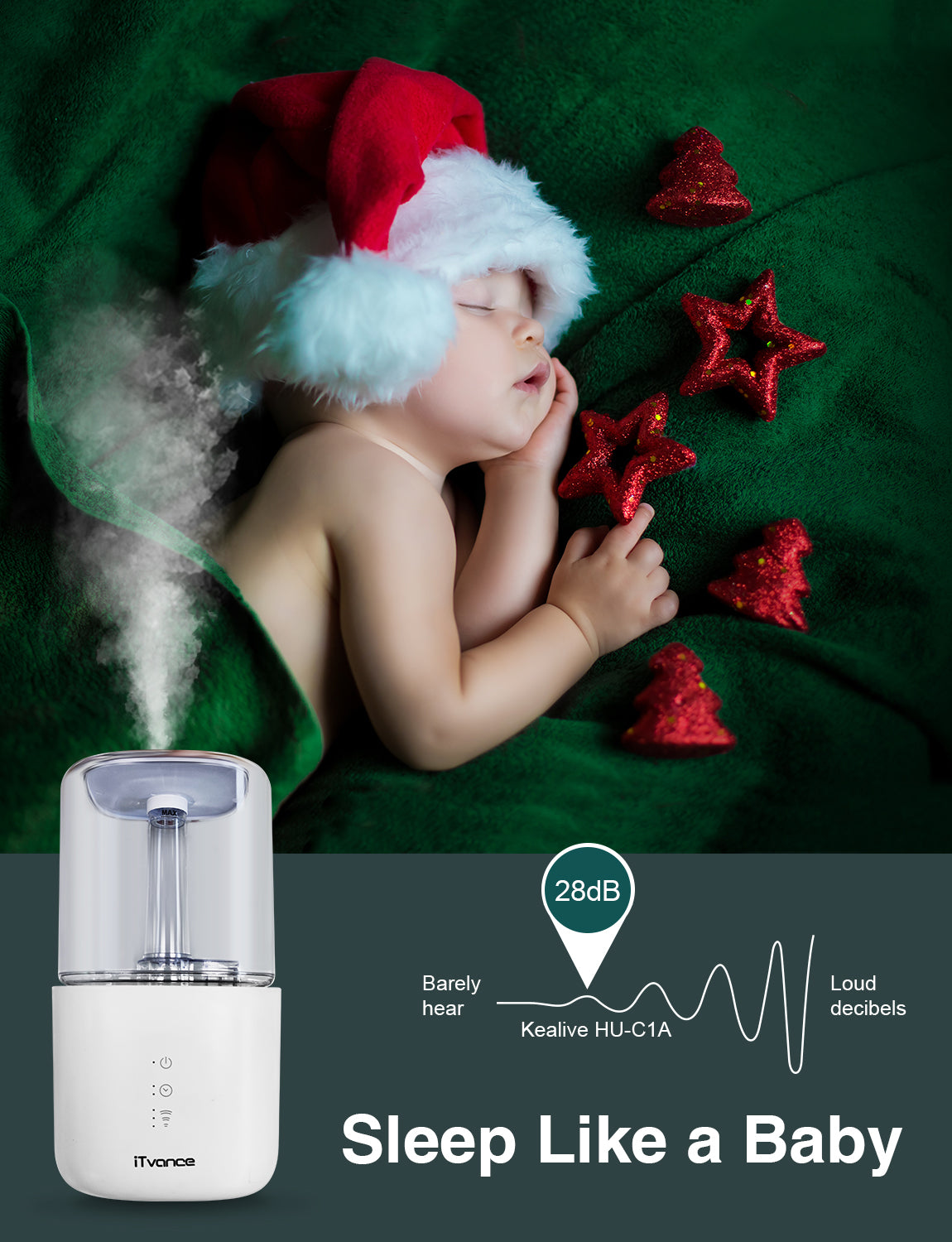 iTvance Humidifier, Bedroom Cold Mist Humidifier, 4.5L Gal Baby Humidifier, Output Adjustable, Lasts to 30 Hours, Whisper-Quiet, Auto Off, Filterless Humidifier for Home Office, White