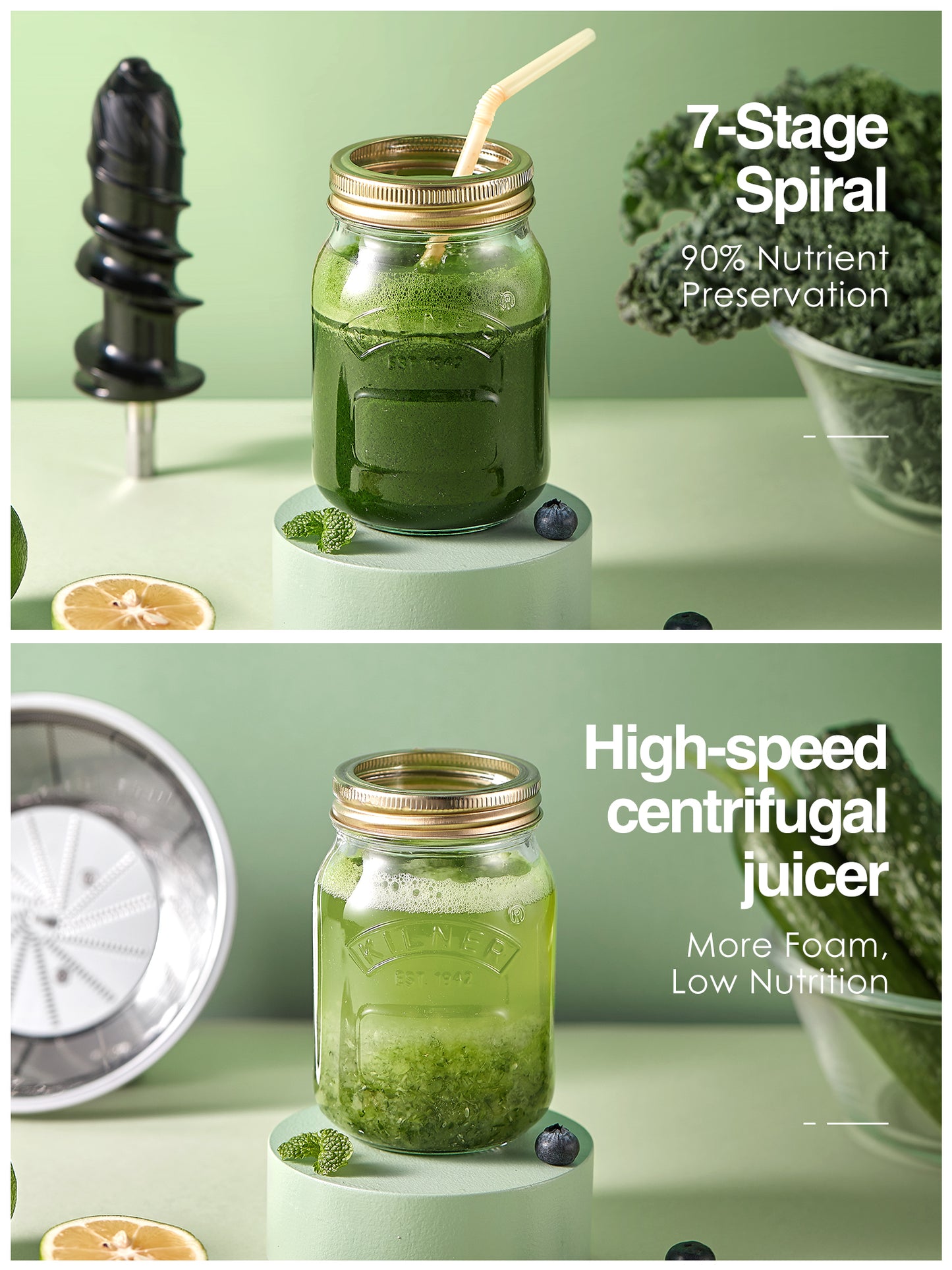 Slow Masticating Juicer Extractor with 2-Speed Modes, Cold Press Juicer with Quiet Motor and Reverse F