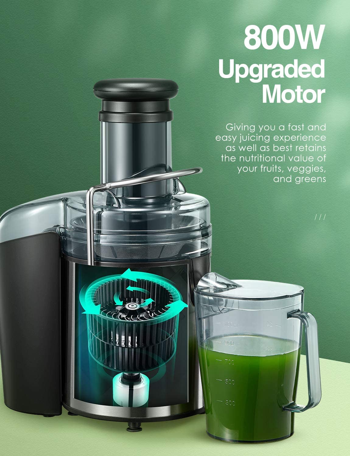 1000W Juicer Machine, 75MM Wide Mouth, Dual Speed Mode, Stainless Steel, Easy Clean, Silver, Mode332