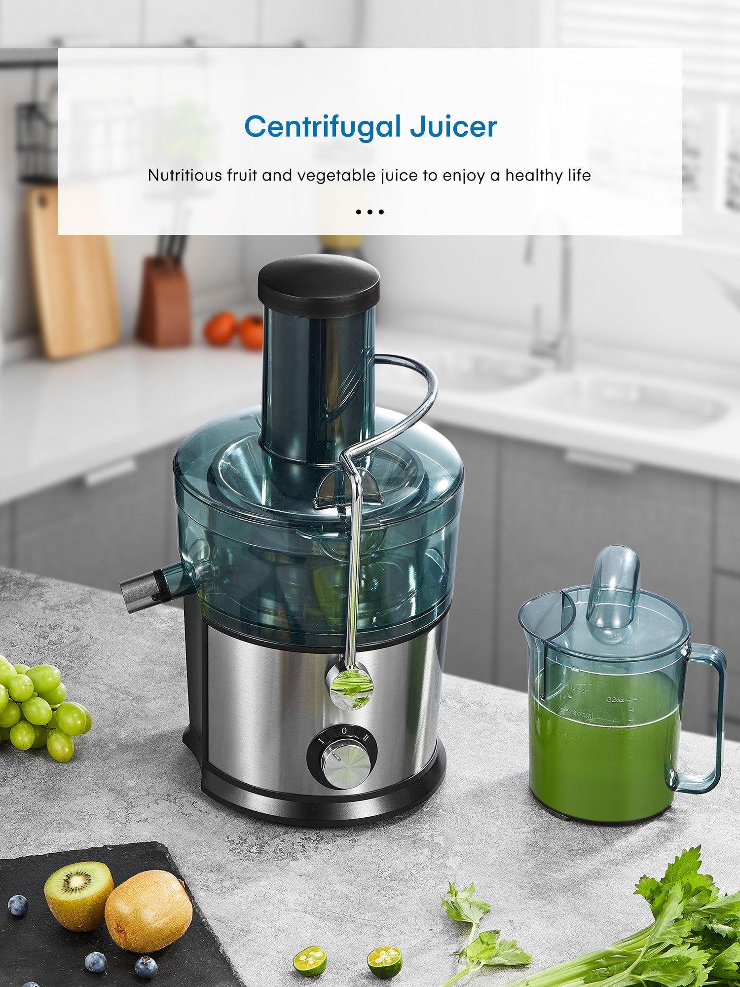 Juicer Machines Vegetable and Fruit, 3'' Wide Mouth Juice Extractor, Easy  to Clean, No-Drip & No-Slip Design, Sliver