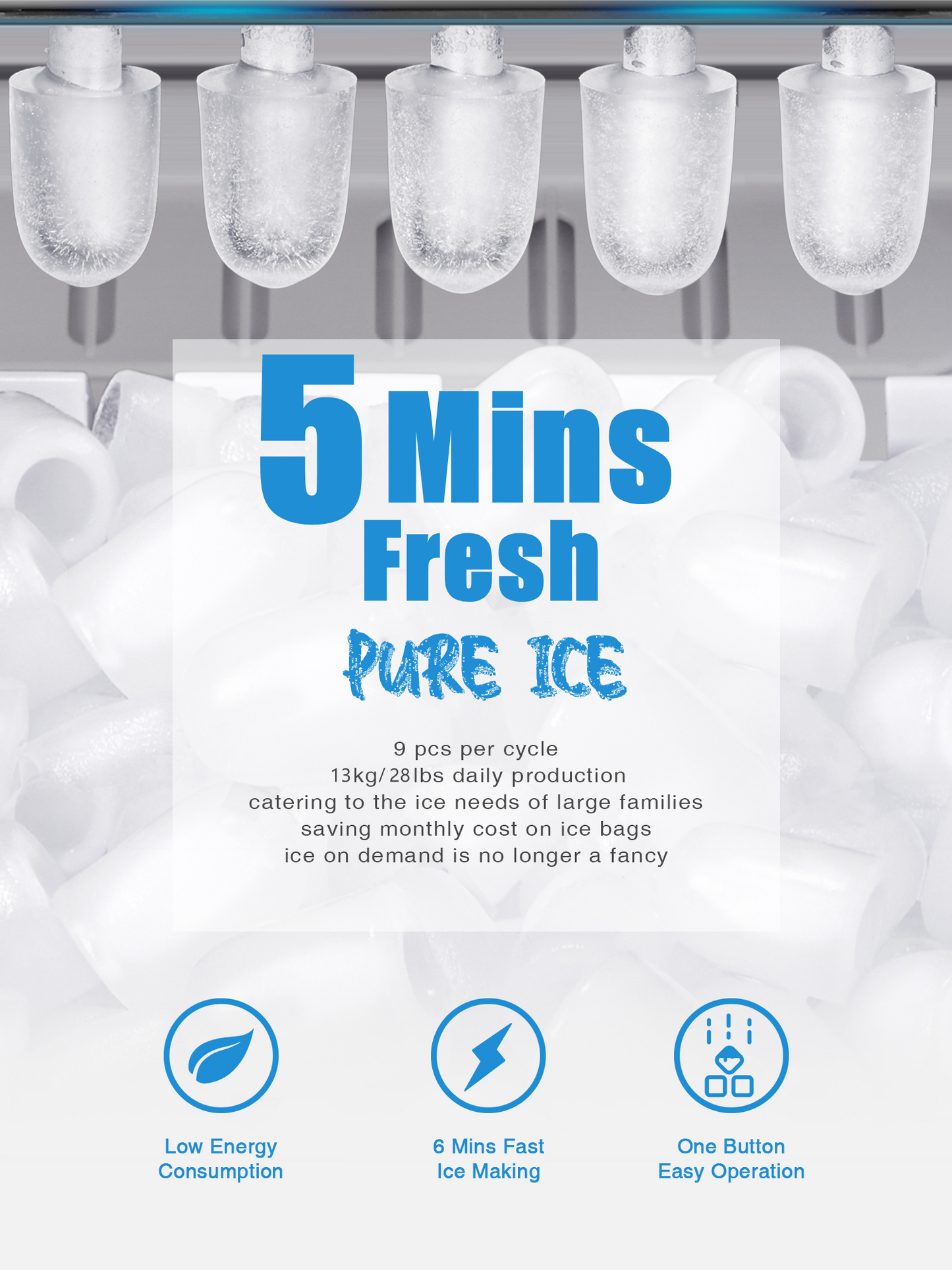 Ice Maker Countertop, 28 lbs. Ice in 24 Hrs, 9 Ice Cubes Ready in 5 Minutes, Portable Ice Maker Machine 2L with LED Display Perfect for Parties Mixed Drinks, Ice Scoop and Basket (Black)