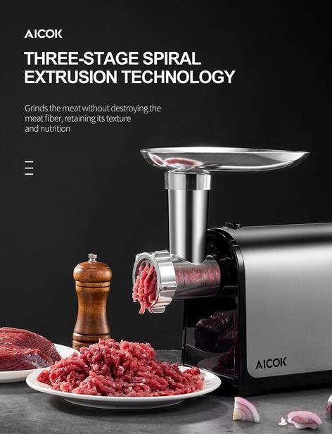 AICOK Electric Meat Grinder, 3-IN-1 Stainless Steel Meat Mincer, Sausage Stuffer, [2000W Max] Food Grinder, Home Kitchen & Commercial Use, Mode 2430RB