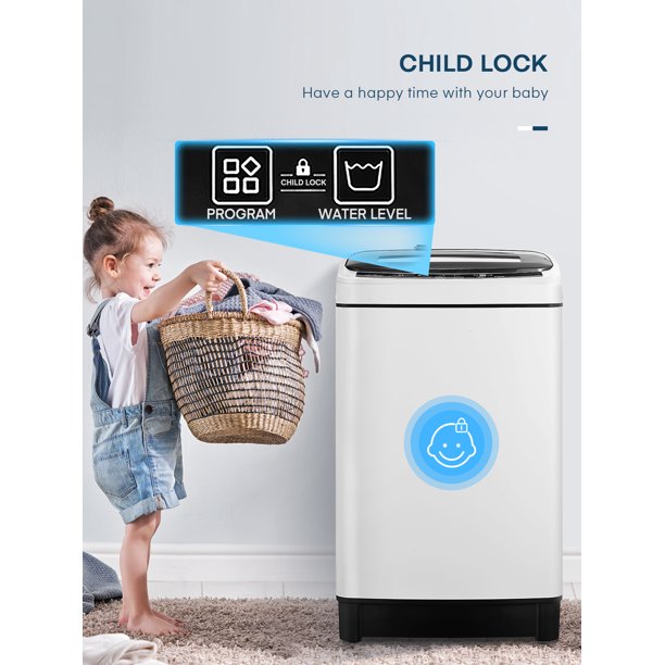 Portable Washing Machine, 1.54 cu.ft Full-automatic Washing Machine and Dryer with 8 Washing Programs, Compact Size Ideal for Dorms, Apartment, Camping and RV, Hoses for 2 Water-taps Included, White