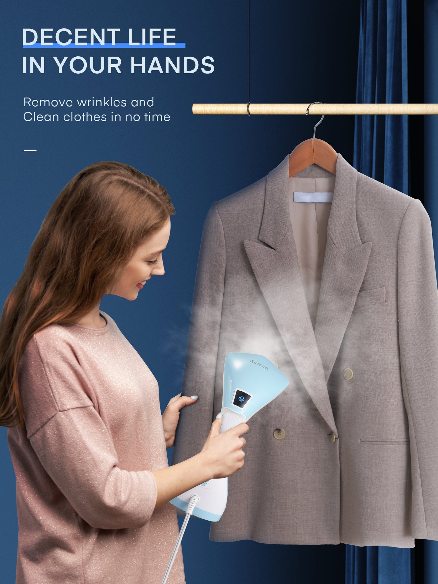 iTvance Garment Steamer, Portable Steamer for Clothes, 30S Fast Heat up, 260ML Removable Water Tank, Powerful Wrinkles Remover for Home and Travel, Handheld Steamer for Any Fabrics