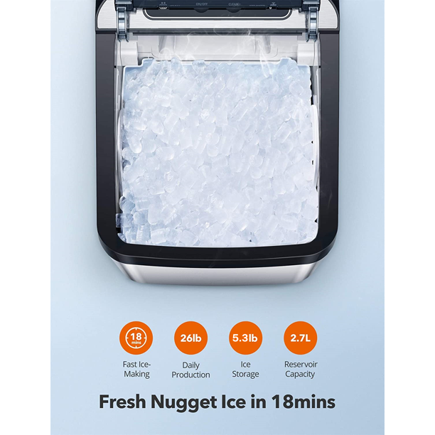 AICOOK Nugget Ice Maker For Countertop, Sonic Ice Maker Machine, Makes 26Lb  Pebble Ice Per Day, Crunchy Pellet Ice Maker With 5.3Lb Ice Bin And Scoop