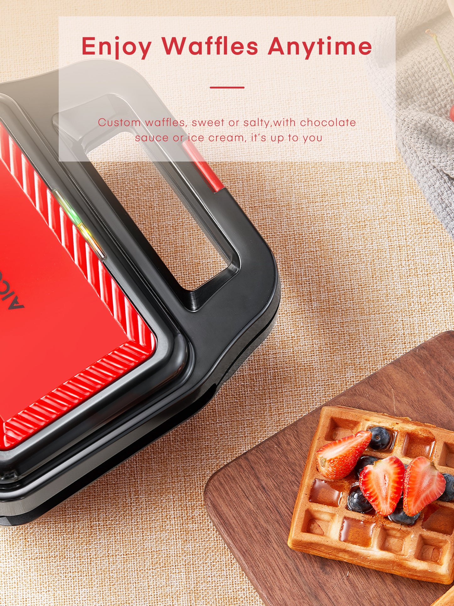 AICOOK Waffle Maker 3 in 1, Sandwich Maker with 3 Detachable Non-Stick Plates