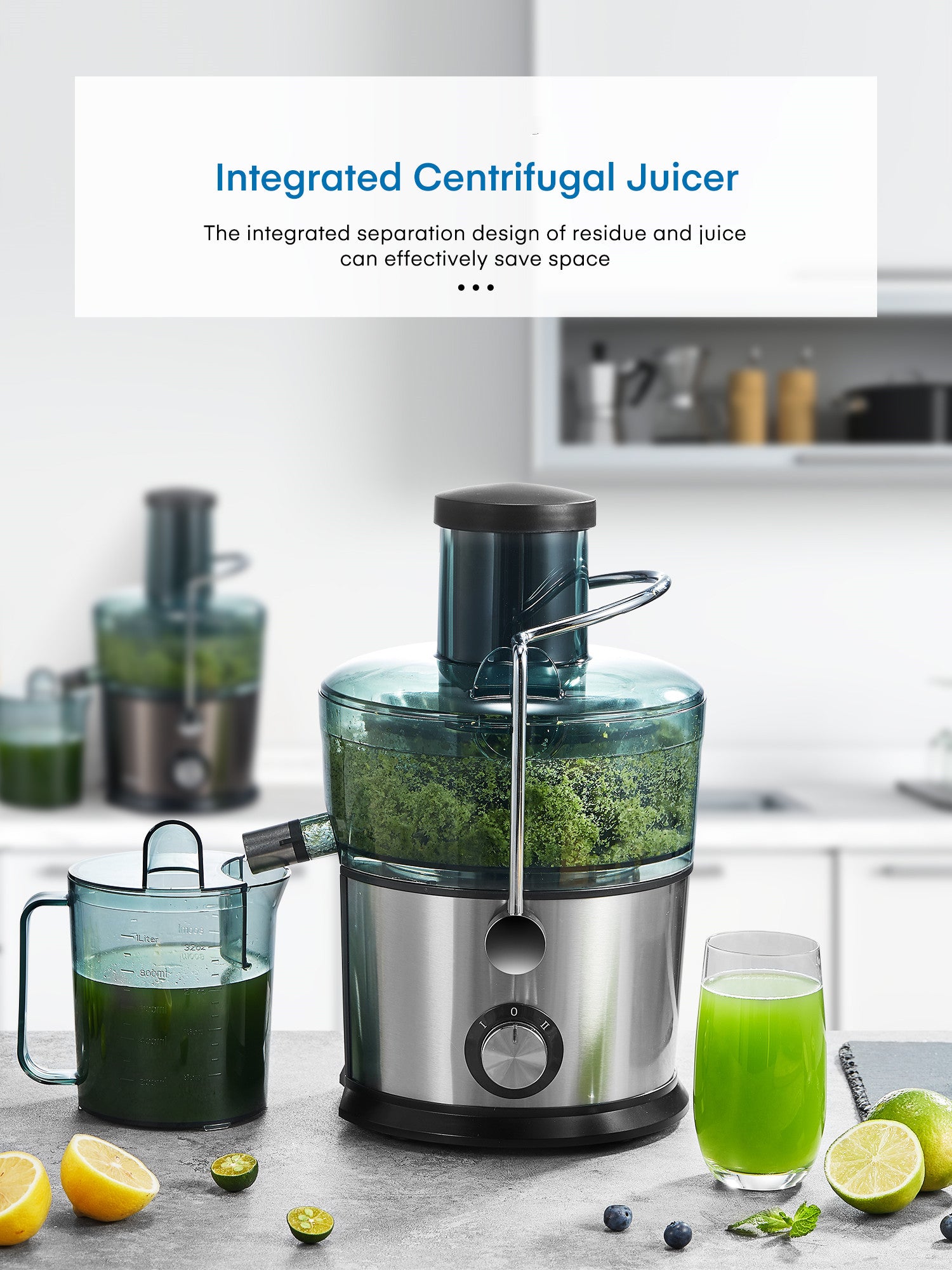 AICOOK | Juicer, 800W Juicer Machine With 3" Wide Mouth, Easy to clean Compact One-Piece Centrifugal Juice Extractor, Anti-Slip, Drip-proof, BPA Free, Silver