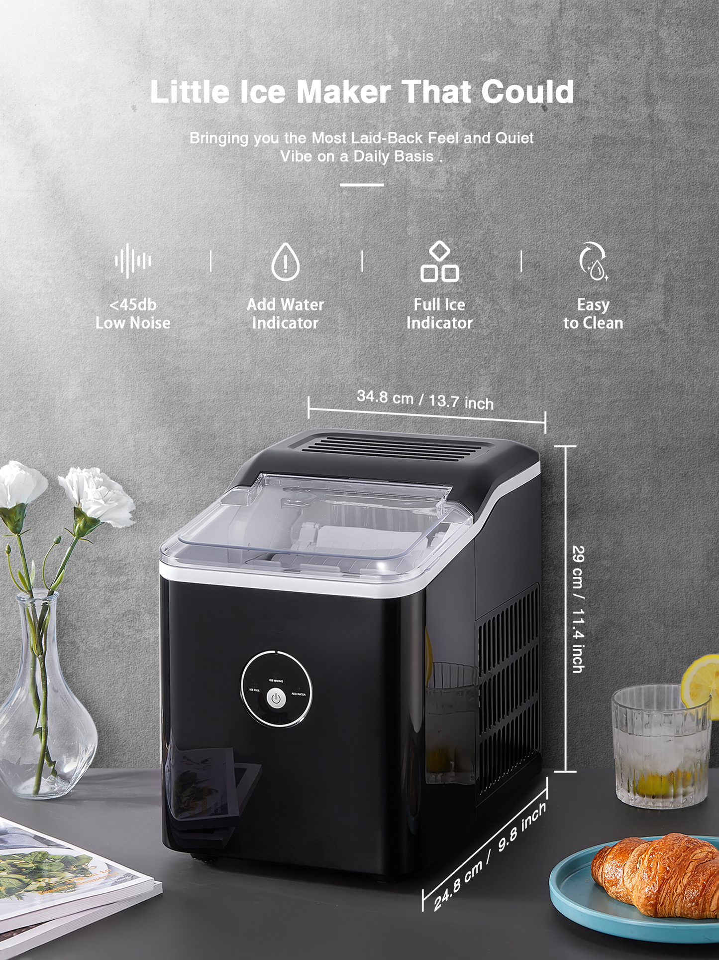 Ice Maker Countertop, 28 lbs. Ice in 24 Hrs, 9 Ice Cubes Ready in 5 Minutes, Portable Ice Maker Machine 2L with LED Display Perfect for Parties Mixed Drinks, Ice Scoop and Basket (Black)