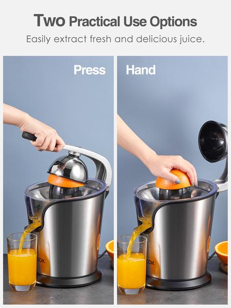 Electric Citrus Juicer for Orange, Lemon, Grapefruit, AICOK Stainless Steel Juicer Machine Easy to Clean, Soft Grip Handle, 160W,