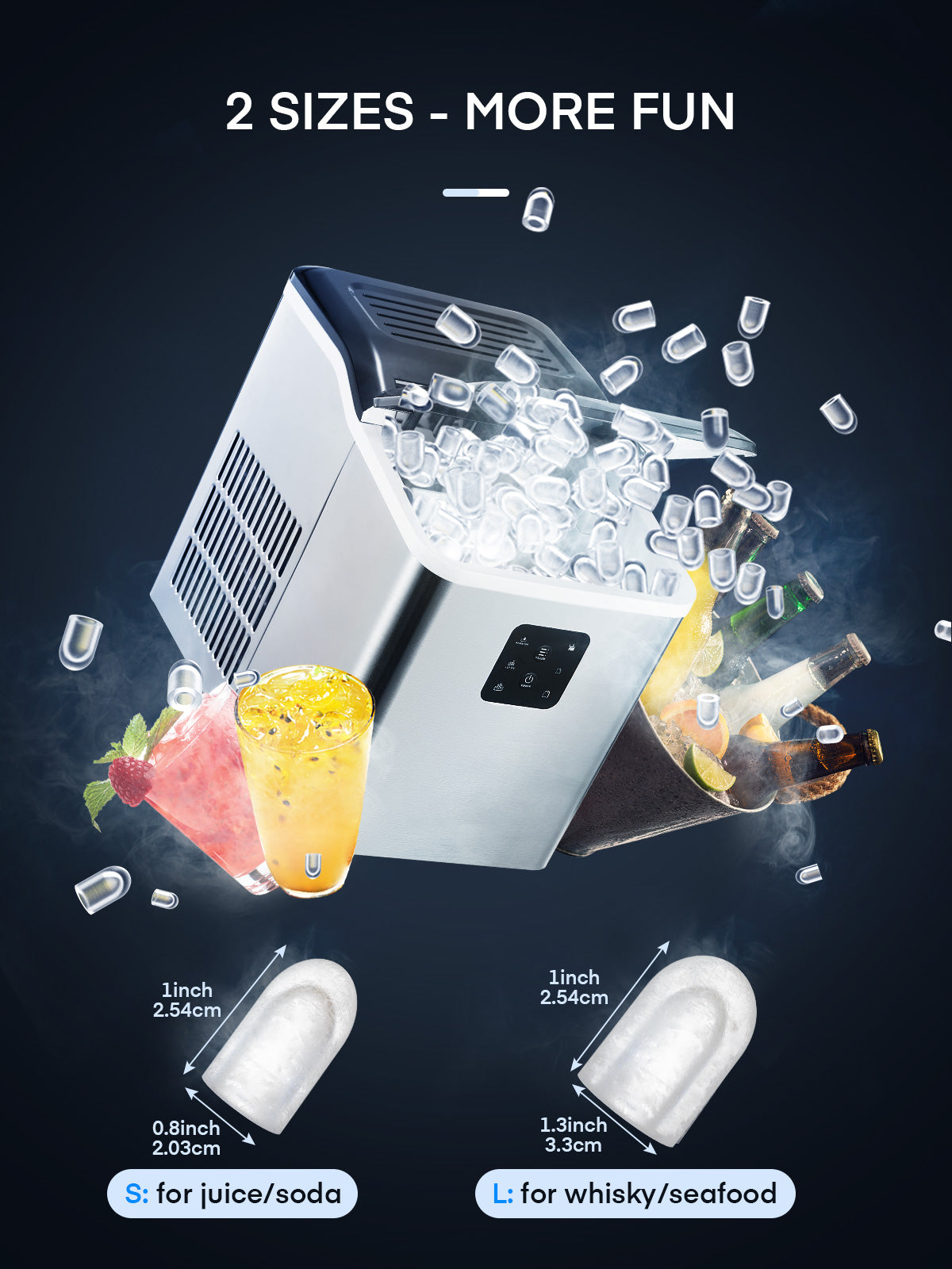 Ice Makers Countertop Stainless Steel, 28lbs in 24Hrs, 9 Cubes Ready in 6 Mins, Self-Clean Portable Ice Maker Machine, 2 Sizes of Bullet Ice for Home Office Bar Party, LED Display