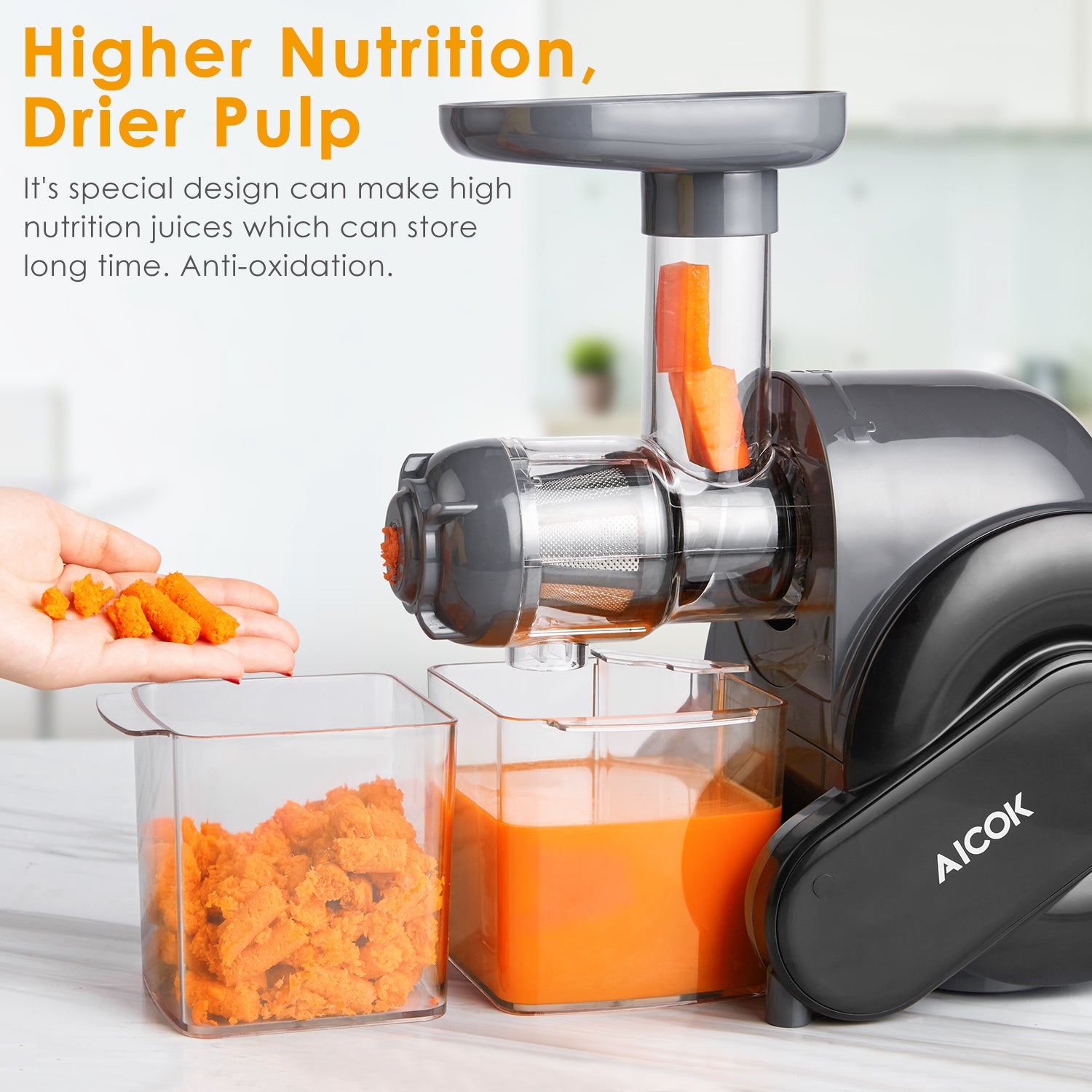 AICOK-Juicer, Masticating Juice Extractor Cold Press Juicer 519, high nutrition juices, healthy diet, fruit juicer professional