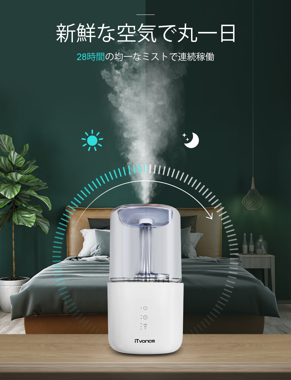 iTvance Humidifier, Bedroom Cold Mist Humidifier, 4.5L Gal Baby Humidifier, Output Adjustable, Lasts to 30 Hours, Whisper-Quiet, Auto Off, Filterless Humidifier for Home Office, White